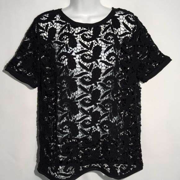 LOFT Black Lace Overlay Blouse - Picture 2 of 11